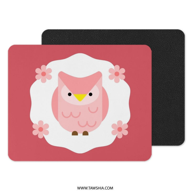 Pink Owl Mouse Pad, Cute Bird Desk Decor, Floral Computer Accessory, Unique Office Gift, Stylish Gaming Pad - Tawshia