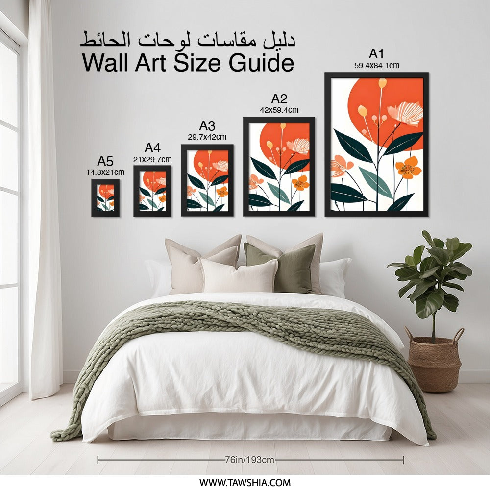 Orange Floral Wall Art, Abstract Flower Print, Botanical Art, Modern Wall Decor, Home Decor, Floral Illustration, Trendy Wall Art - Tawshia