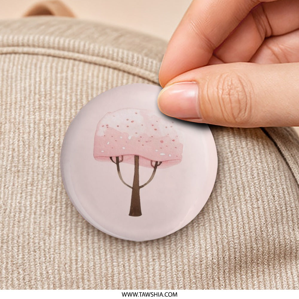 Pink Cherry Blossom Tree Pinback Button, Watercolor Floral Pin, Cute Tree Button Badge, Nature Lover Gift, Botanical Accessory - Tawshia