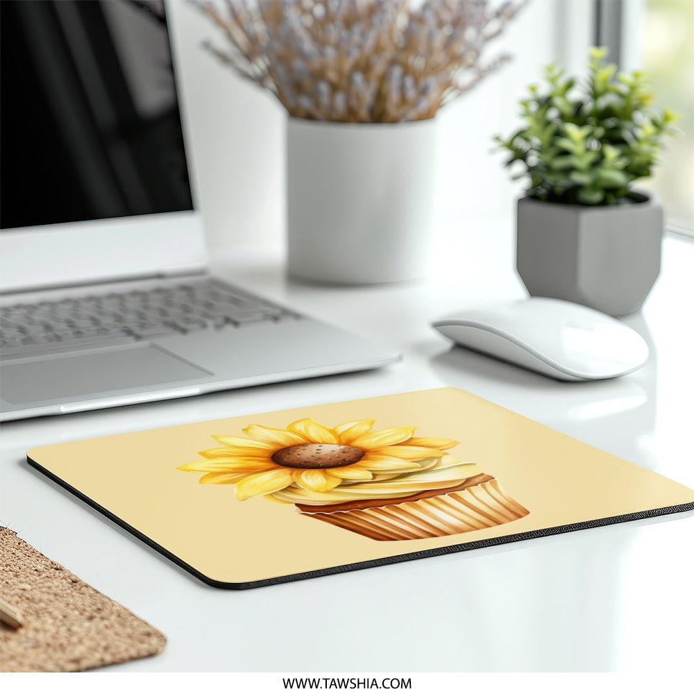 Sunflower Cupcake Mouse Pad, Floral Mousepad, Cute Desk Decor, Office Accessories, Gift for Her, Unique Work From Home, Flower Lover Gift - Tawshia