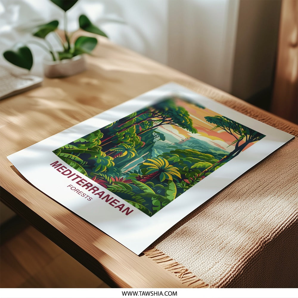 Mediterranean Forest Photographic Print, Tropical Rainforest Art, Jungle Landscape, Nature Photography, Sunset Scenery - Tawshia