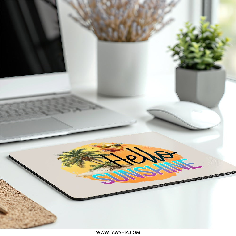 Hello Sunshine Mouse Pad, Tropical Beach Office Decor, Summer Vibes Desk Accessory, Cute Sun with Sunglasses, Gift for Her, Fun Office Gift - Tawshia