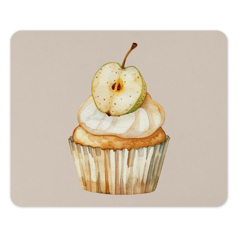 Cupcake with Apple Mouse Pad, Watercolor Art Mousepad, Cute Food Desk Decor, Home Office Gift, Gamer Mousepad, Apple Cupcake Art - Tawshia