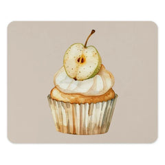 Cupcake with Apple Mouse Pad, Watercolor Art Mousepad, Cute Food Desk Decor, Home Office Gift, Gamer Mousepad, Apple Cupcake Art - Tawshia