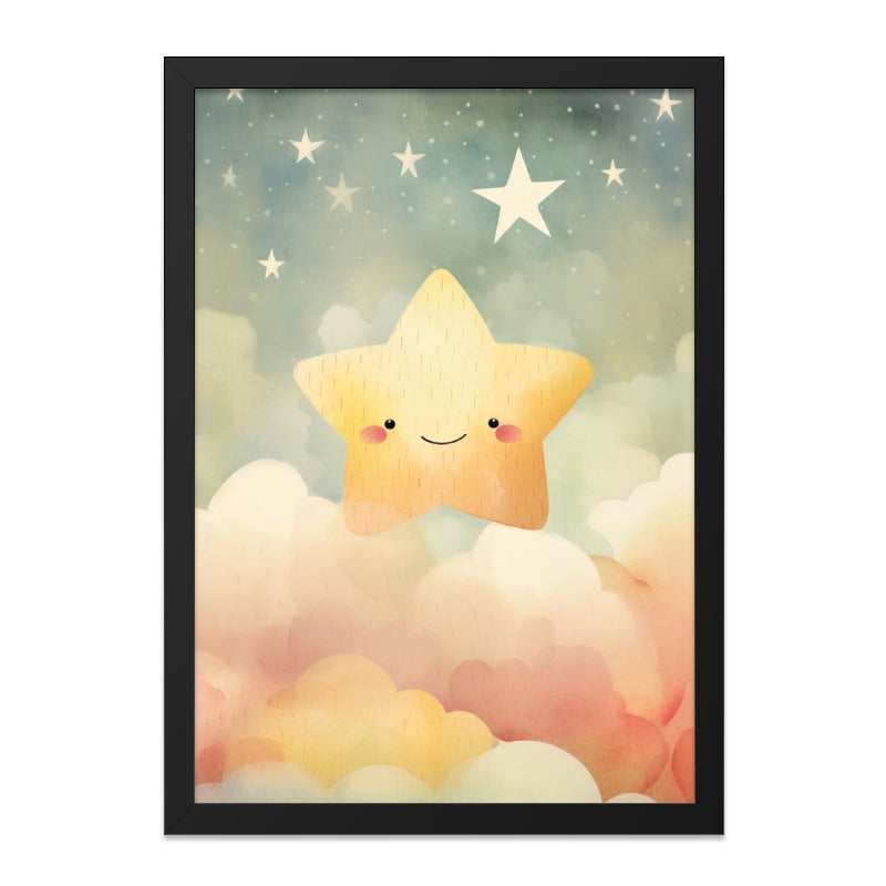 Starry Night Wall Art, Smiling Star Print, Nursery Decor, Celestial Art, Kids Room Art, Baby Shower Gift, Dreamy Wall Art - Tawshia