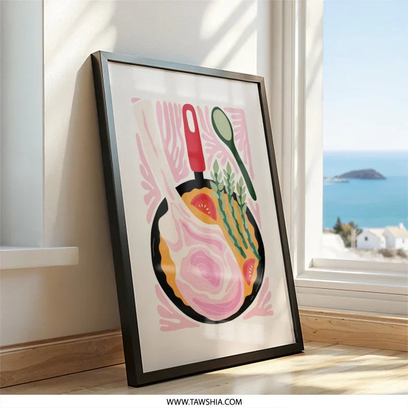 Pork Chop Wall Art, Food Print, Kitchen Decor, Culinary Art, Cooking Illustration, Restaurant Wall Art, Modern Food Art, Home Decor, Framed - Tawshia