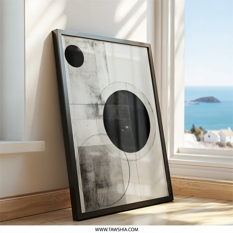 Abstract Circles Wall Art, Geometric Print, Minimalist Art, Modern Home Decor, Black and White Art Print - Tawshia