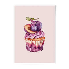 Plum Cupcake Photographic Prints, Watercolor Food Art, Sweet Treat Decor, Kitchen Art Print, Dessert Wall Art, Foodie Gift Idea - Tawshia