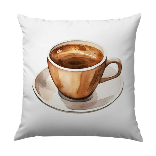 Coffee Cup Pillow, Watercolor Design, Cozy Home Decor, Kitchen Accent Pillow, Gift for Coffee Lovers, Decorative Throw Pillow - Tawshia