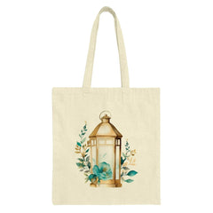 Lantern Tote Bag, Floral Lantern Design, Unique Tote Bag, Everyday Bag, Book Bag, Gift Idea, Watercolor Lantern Artwork Tote - Tawshia