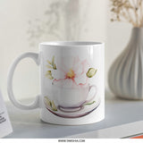 Floral Mug, Watercolor Flower, Tea Cup Design, Unique Coffee Mug, Gift Idea, Flower Lover, Delicate Mug, Pink Bloom, Garden Inspired - Tawshia