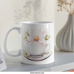 Floral Mug, Watercolor Flower, Tea Cup Design, Unique Coffee Mug, Gift Idea, Flower Lover, Delicate Mug, Pink Bloom, Garden Inspired - Tawshia