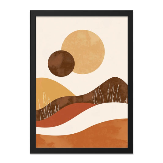 Boho Landscape Wall Art, Abstract Mountain Print, Minimalist Sun Art, Geometric Shapes Art Print, Modern Home Decor, Earth Tone Art - Tawshia
