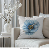 Blue Poppy Pillow, Floral Accent Pillow, Decorative Home Decor, Flower Throw Pillow, Pearl Adorned Pillow, Elegant Gift Idea - Tawshia