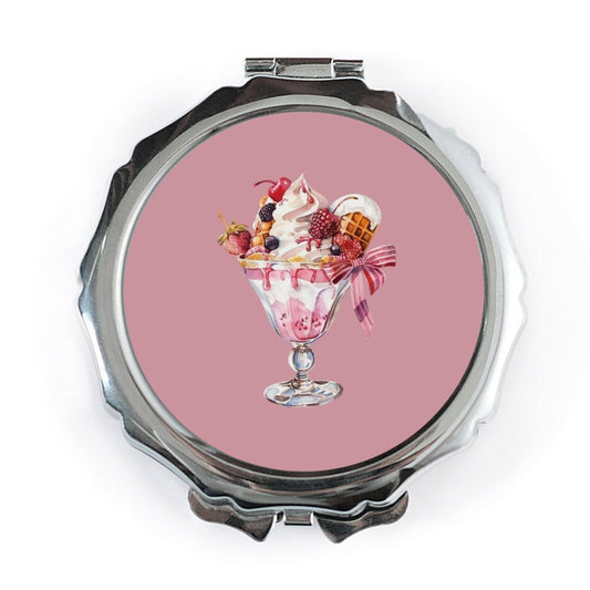 Berry Dessert Pocket Mirror, Cute Fruit Sundae Makeup Mirror, Foodie Gift, Sweet Treat Portable Mirror, Travel Size Mirror - Tawshia