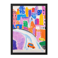 Colorful Cityscape Wall Art, Abstract Town Painting Print, Whimsical Car Scene, Modern Home Decor, Playful Wall Art - Tawshia