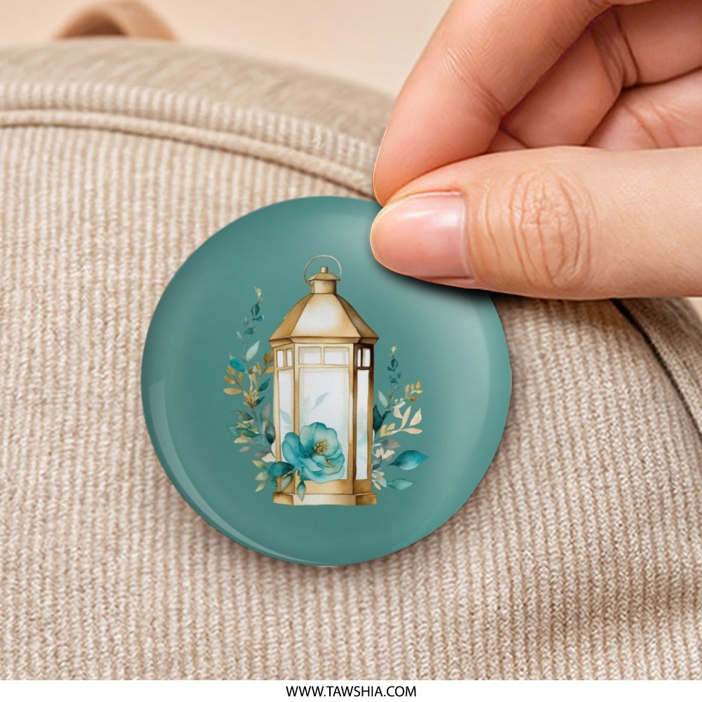 Lantern Pinback Button, Floral Pinback Button, Teal Pin Button, Flower Button, Light Pin, Gift For Friend, Aesthetic Pinback Button - Tawshia