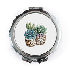 Succulent Cactus Pocket Mirror, Leopard Print Pot, Cute Compact Mirror, Travel Mirror, Makeup Mirror, Gift for Her, Boho Pocket Mirror - Tawshia