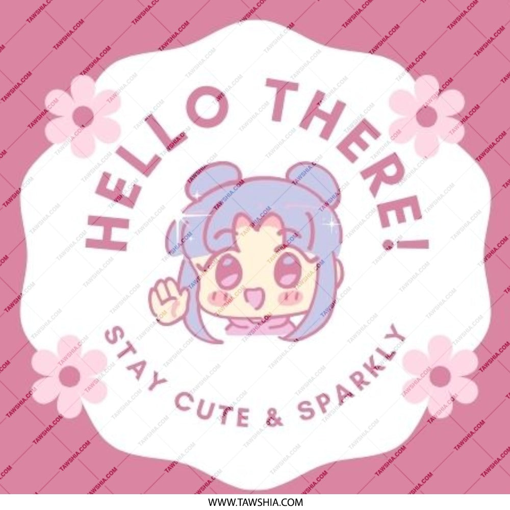 Hello There Pinback Button, Cute Anime Button, Sparkly Pinback Button, Floral Pinback Button, Kawaii Pinback Button - Tawshia