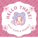 Hello There Pinback Button, Cute Anime Button, Sparkly Pinback Button, Floral Pinback Button, Kawaii Pinback Button - Tawshia