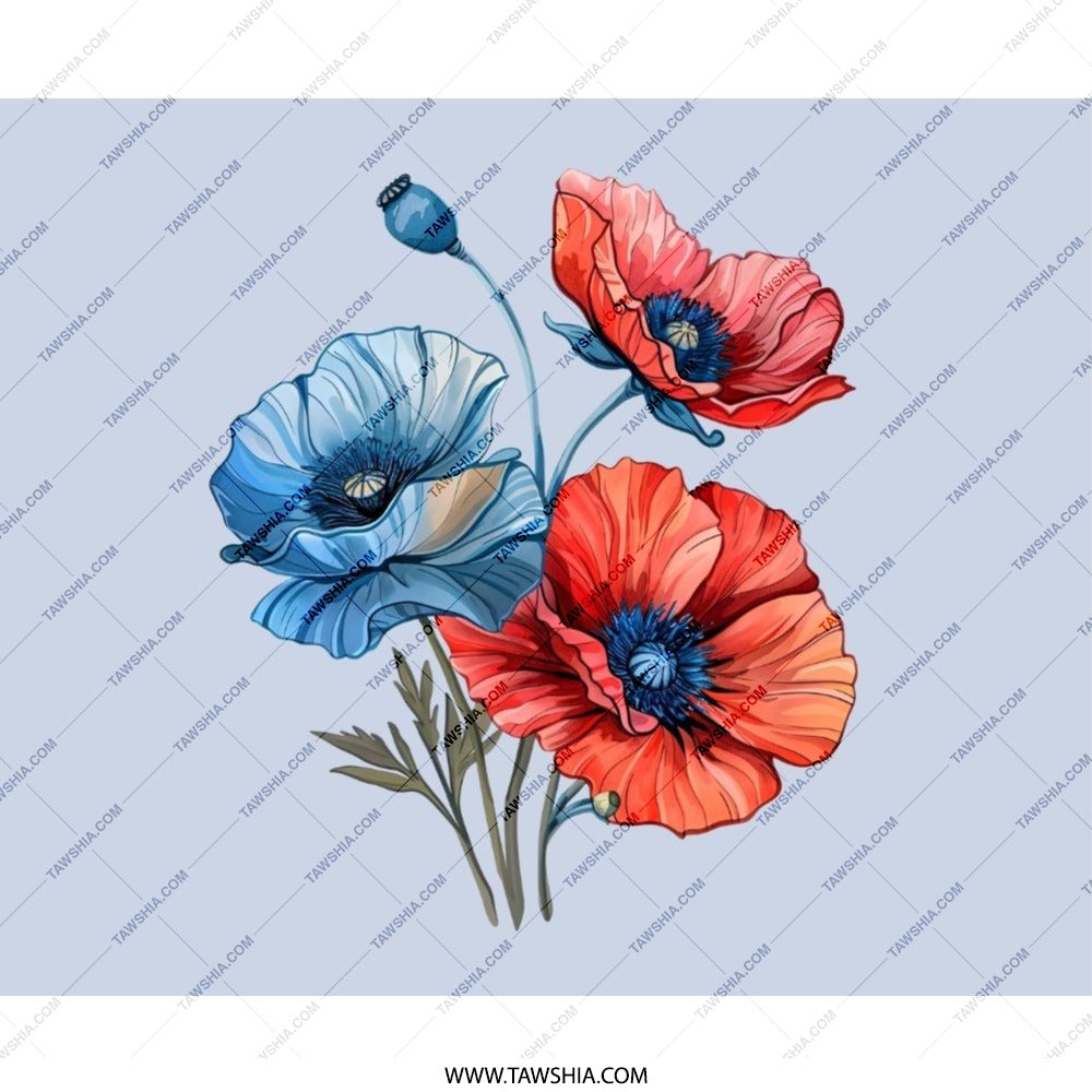 Floral Mouse Pad, Poppy Flower Art, Red and Blue Flowers Mousepad, Office Decor, Desk Accessories, Flower Lover Gift, Botanical Mouse Mat - Tawshia