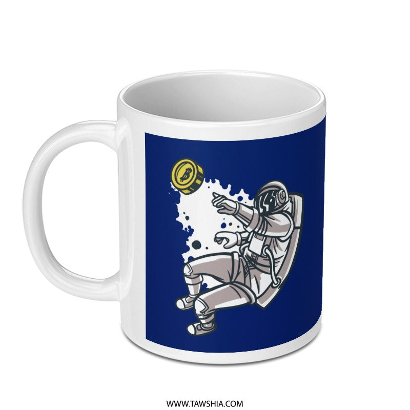 Astronaut Catching Bitcoin White Ceramic Mug product type