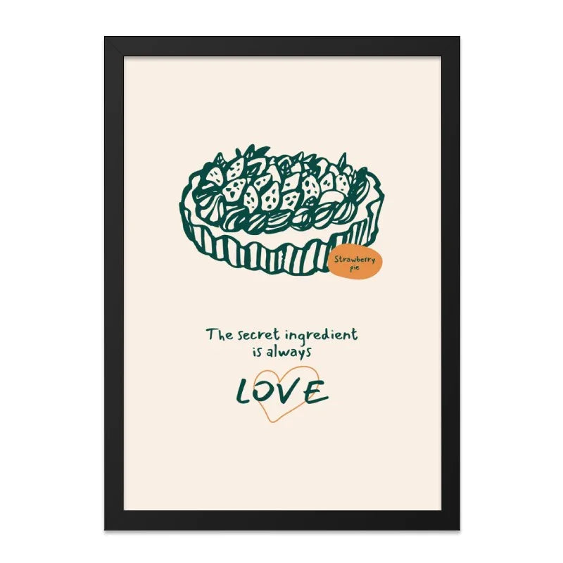 Strawberry Pie Wall Art, Kitchen Decor, Sweet Treats, Home Decor, Foodie Gift, Love Quote, Cute Print, Dessert Illustration, Printable Art - Tawshia