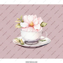 Tea Cup Floral BackPack, Watercolor Flower Art BackPack, Botanical School BackPack, Aesthetic Teacher BackPack, Pink Blossom BackPack - Tawshia