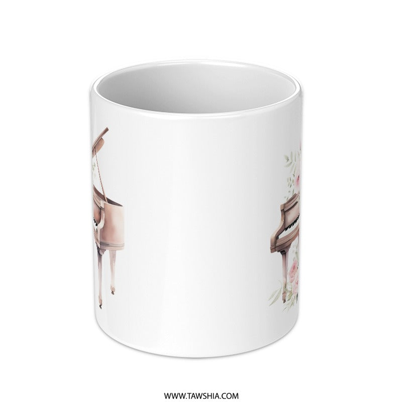 Piano Mug, Floral Piano Art, Music Lover Gift, Musician Mug, Piano Teacher Gift, Elegant Coffee Mug, Unique Gift Idea - Tawshia