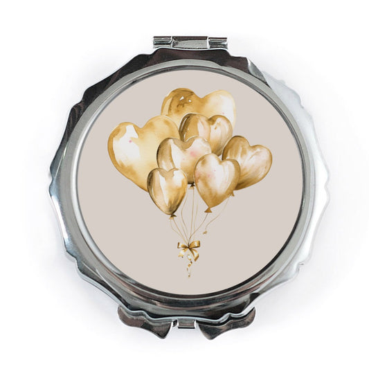Heart Balloons Pocket Mirror, Gold Balloons, Aesthetic Pocket Mirror, Cute Mirror, Makeup Mirror, Purse Mirror, Gift For Her - Tawshia