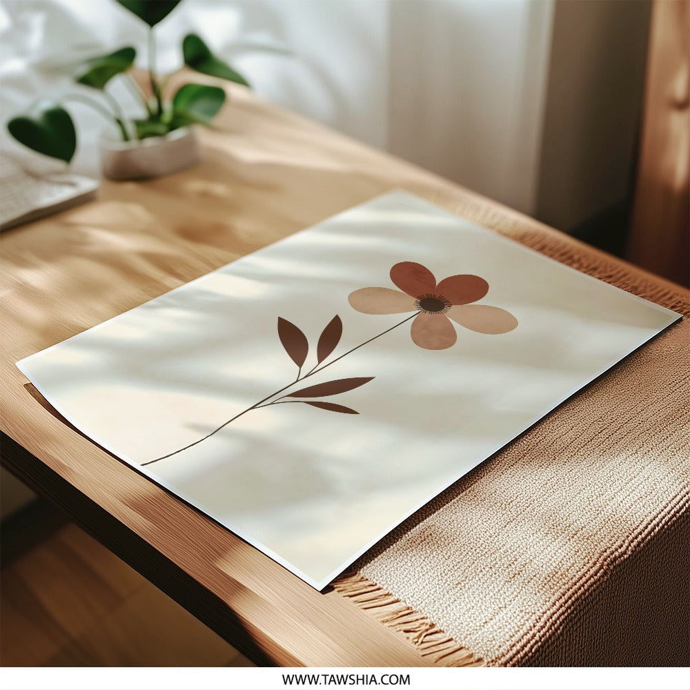 Minimalist Floral Photographic Print, Beige Flower Art, Modern Botanical Wall Decor, Earth Tone Artwork, Simple Plant Illustration - Tawshia
