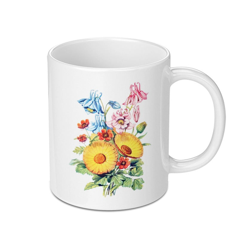 Vintage Floral Mug, Botanical Flower Mug, Garden Flower Gift Mug, Watercolour Mug, Flower Design Mug, Vintage Mug, Coffee Mug - Tawshia