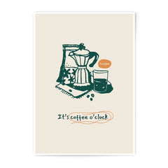 Coffee O Clock Photographic Print, Kitchen Art Print, Moka Pot Illustration, Cafe Decor, Coffee Lover Gift, Home Decor, Wall Art - Tawshia