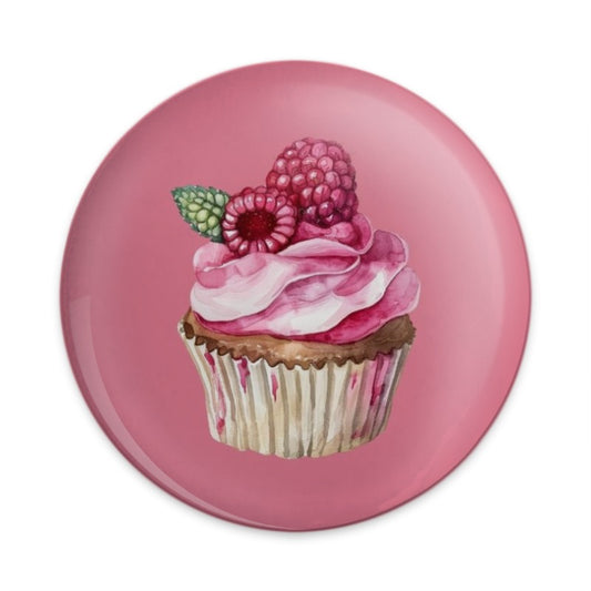Raspberry Cupcake Pinback Button, Pink Sweet Treat Badge, Cute Food Accessory, Baker Gift, Dessert Lover Button, Party Favor Button - Tawshia