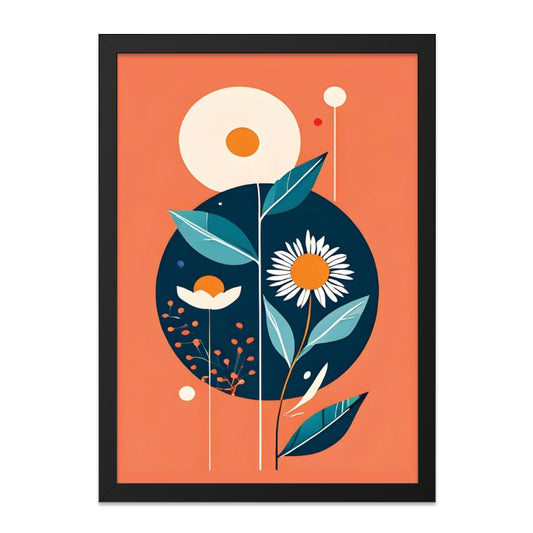 Floral Wall Art Print, Modern Flower Art, Abstract Botanical Decor, Geometric Wall Decor, Orange and Blue Wall Art, Minimalist Art Print - Tawshia