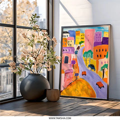 Colorful Cityscape Wall Art, Abstract Building Print, Vibrant Urban Decor, Modern Art, City View Painting - Tawshia