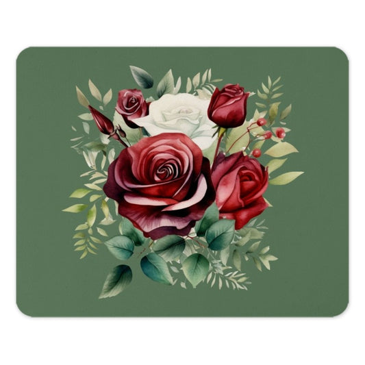 Rose Bouquet Mouse Pad, Floral Mousepad, Botanical Office Decor, Elegant Mouse Mat, Red Roses Desk Accessories, Gift For Her - Tawshia