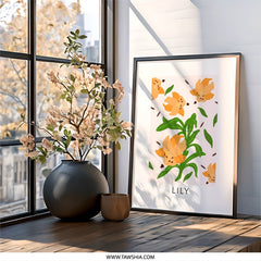 Lily Flower Wall Art, Floral Botanical Print, Modern Minimalist Home Decor, Orange Lily Illustration, Trendy Floral Art, Flower Drawing - Tawshia
