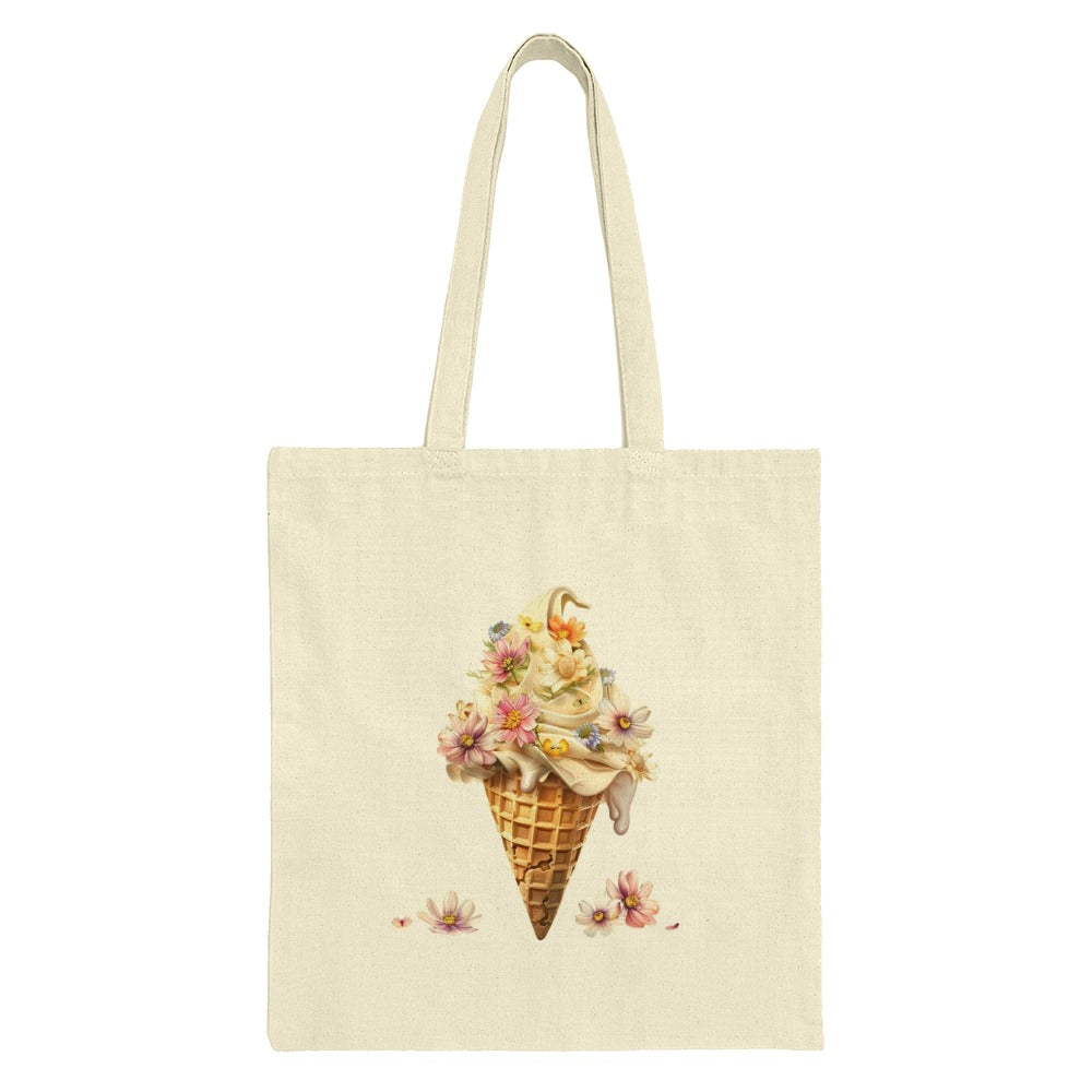 Floral Ice Cream Tote Bag, Cute Flower Design, Trendy Tote, Unique Graphic Bag, Foodie Gift, Aesthetic Tote, Reusable Shopping Bag - Tawshia