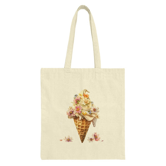 Floral Ice Cream Tote Bag, Cute Flower Design, Trendy Tote, Unique Graphic Bag, Foodie Gift, Aesthetic Tote, Reusable Shopping Bag - Tawshia
