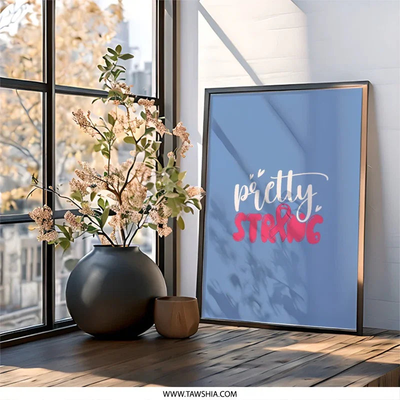 Pretty Strong Wall Art, Breast Cancer Awareness, Inspirational Quote Print, Empowering Gift, Survivor Decor, Home Decor, Hope Art - Tawshia