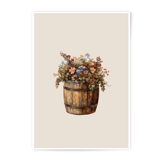 Floral Barrel Photographic Prints, Rustic Farmhouse Art, Vintage Flowers, Home Decor, Wall Art, Country Chic, Botanical Prints - Tawshia