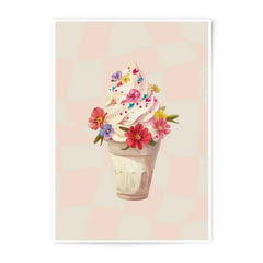 Floral Ice Cream Photographic Print, Dessert Art, Cute Home Decor, Food Illustration, Whimsical Wall Art - Tawshia
