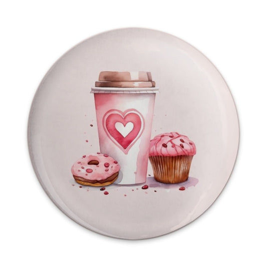 Coffee Donut Cupcake Pinback Button, Watercolor Food Button, Sweet Treat Accessory, Cute Button Badge, Valentine's Day Gift - Tawshia