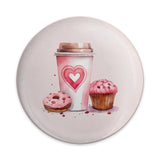 Coffee Donut Cupcake Pinback Button, Watercolor Food Button, Sweet Treat Accessory, Cute Button Badge, Valentine's Day Gift - Tawshia