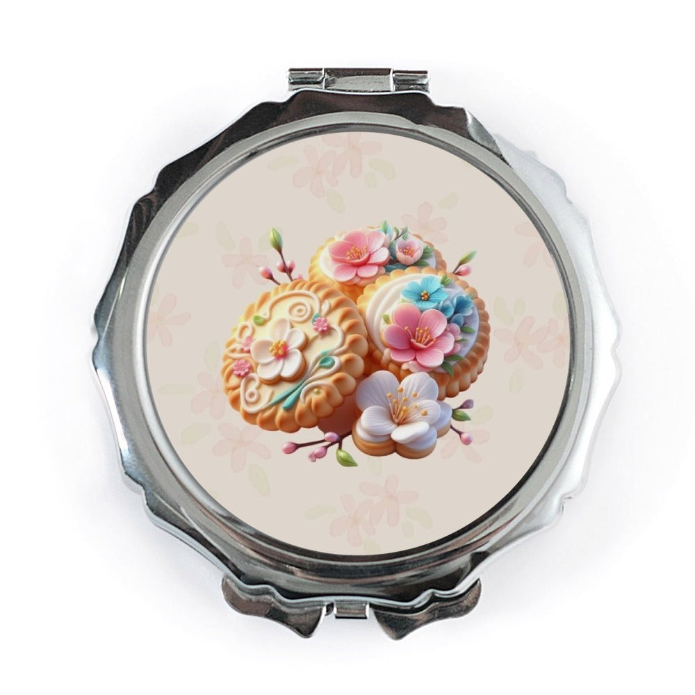 Floral Mooncake Pocket Mirror, Cute Compact Mirror, Asian Inspired Pocket Mirror, Travel Mirror, Gift for Her, Makeup Mirror - Tawshia