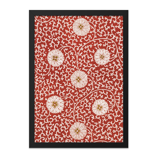 Floral Wall Art, Red Pattern Print, Vintage Flower Design, Japanese Inspired Decor, Elegant Home Accent Wall Decor - Tawshia