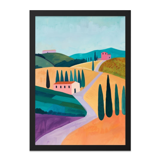 Tuscany Landscape Wall Art, Italian Countryside Print, Colorful Farmhouse Scenery, Modern Abstract Art, Home Decor Painting - Tawshia