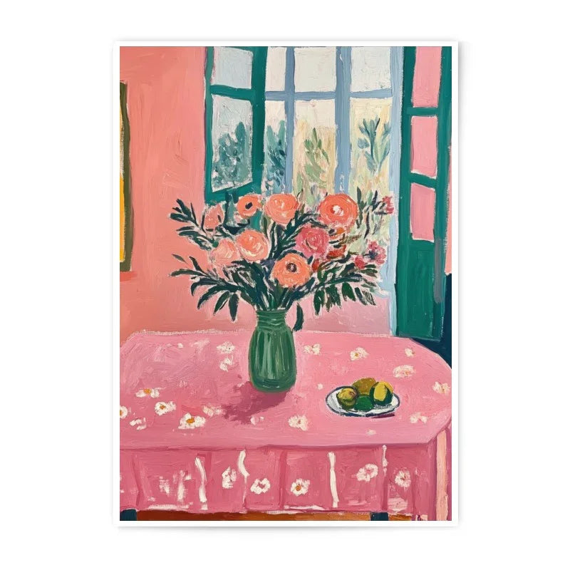 Floral Photographic Prints, Still Life Art, Home Decor, Flower Bouquet, Table Setting, Window View, Cozy Interior, Pink Room Print - Tawshia