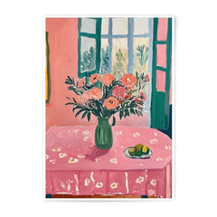 Floral Photographic Prints, Still Life Art, Home Decor, Flower Bouquet, Table Setting, Window View, Cozy Interior, Pink Room Print - Tawshia